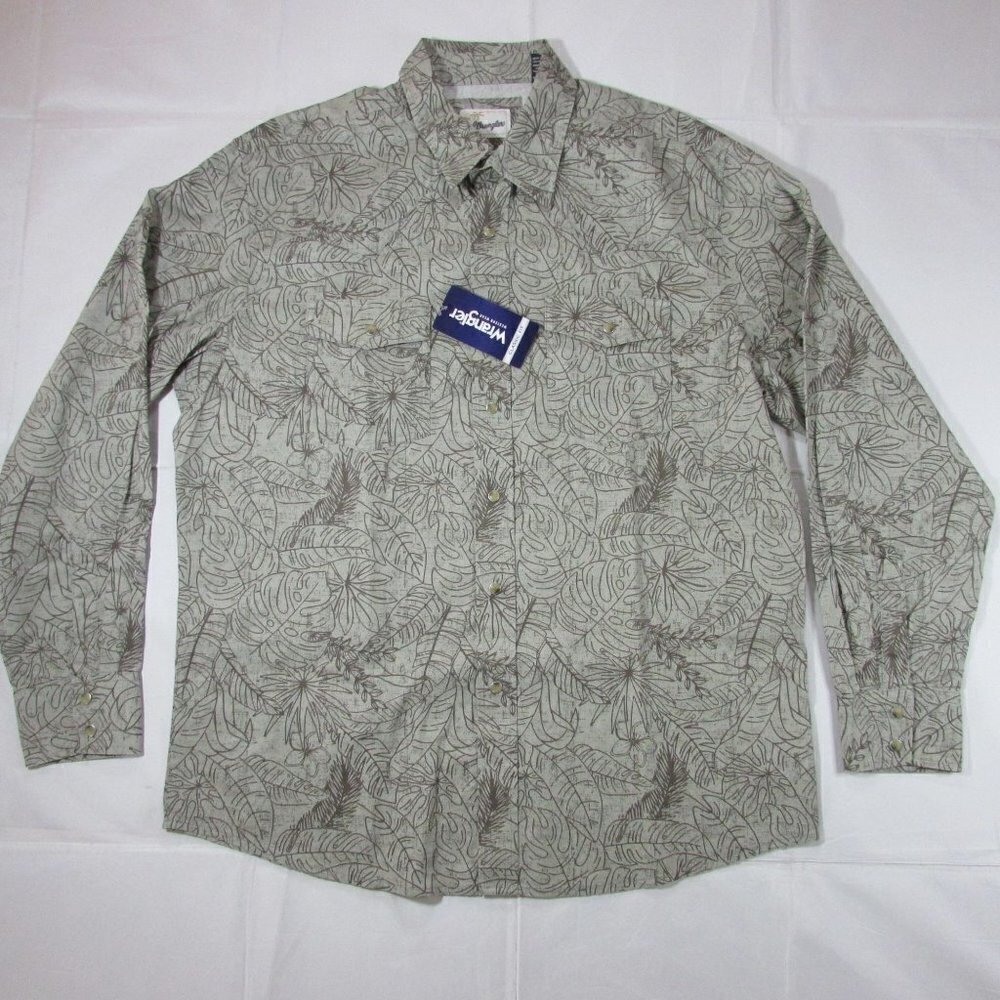 Wrangler Men's XL Long Sleeve Coconut Cabana Print Snap Shirt Tan/Brown